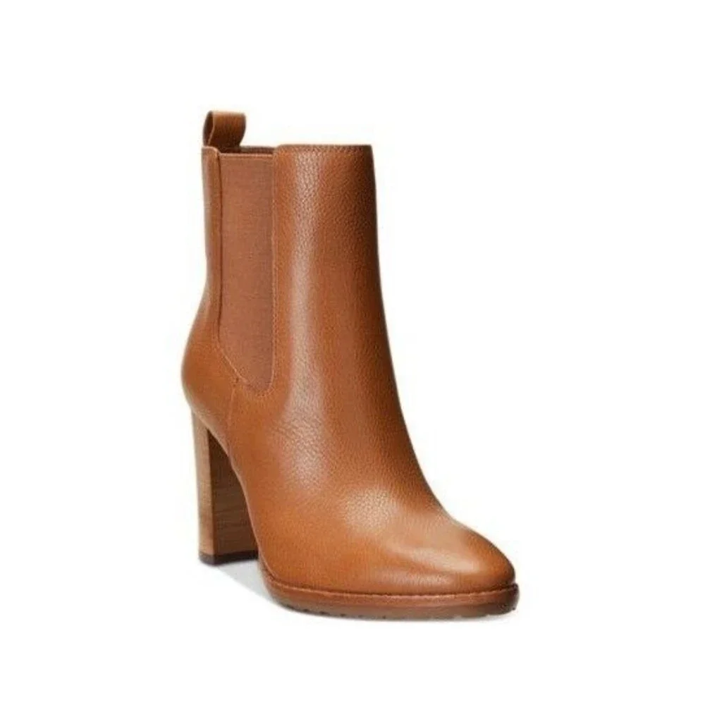 Ralph Lauren Womens 10 B Tan Brown Leather Mylah Ankle Booties DISPLAY QO3